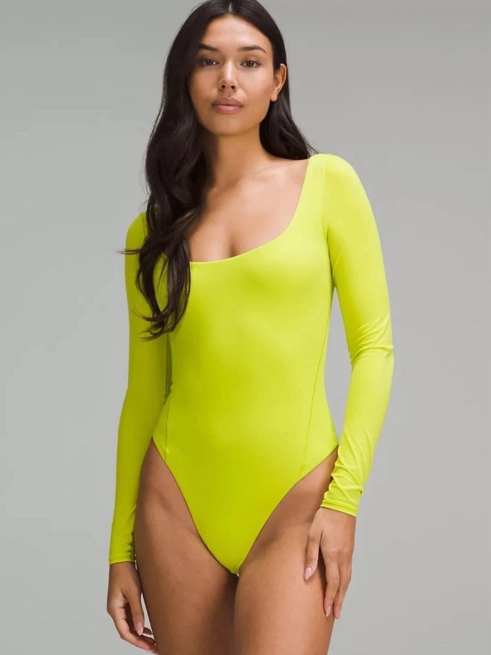 Lululemon Nulu Bodysuit Thong Lime Neon Square Neck Long-Sleeve Lichen, L